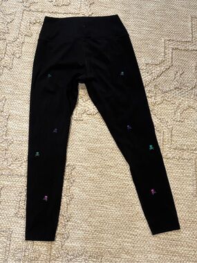 soulcycle Black High-Waist Leggings with Teal, Purple and Pink Skull Accents